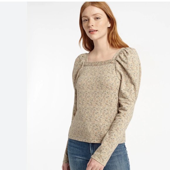 NWT SPLENDID Josephine Sweatshirt  Square Neckline Puff Sleeve - Picture 1 of 8